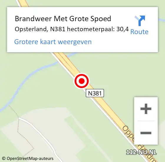 Locatie op kaart van de 112 melding: Brandweer Met Grote Spoed Naar Opsterland, N381 hectometerpaal: 30,4 op 5 juni 2022 01:39