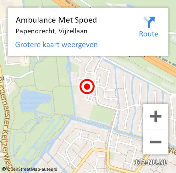 Locatie op kaart van de 112 melding: Ambulance Met Spoed Naar Papendrecht, Vijzellaan op 5 juni 2022 01:56