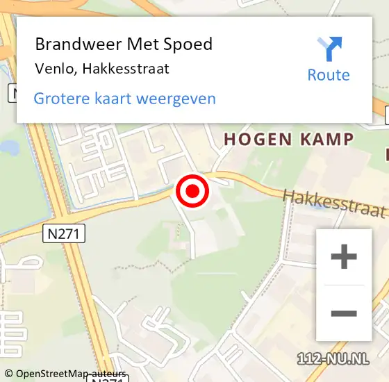 Locatie op kaart van de 112 melding: Brandweer Met Spoed Naar Venlo, Hakkesstraat op 5 juni 2022 01:57