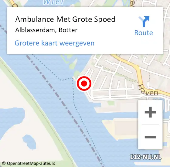 Locatie op kaart van de 112 melding: Ambulance Met Grote Spoed Naar Alblasserdam, Botter op 5 juni 2022 02:05