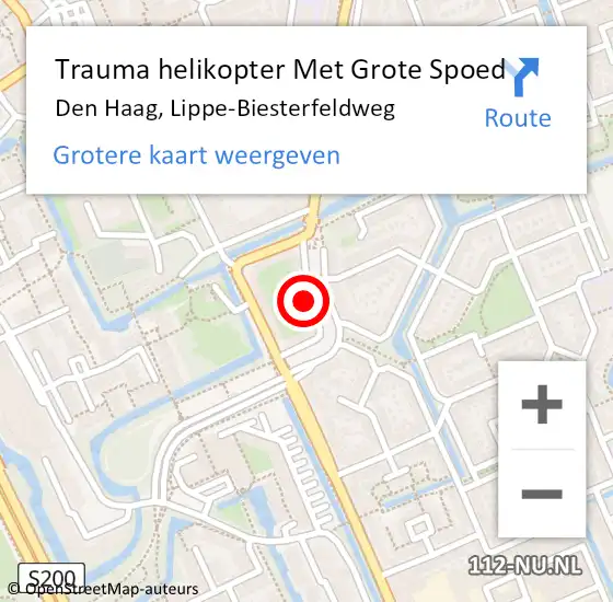 Locatie op kaart van de 112 melding: Trauma helikopter Met Grote Spoed Naar Den Haag, Lippe-Biesterfeldweg op 5 juni 2022 02:07