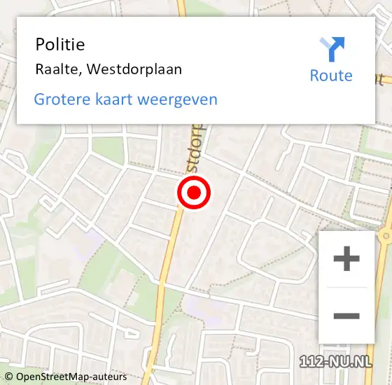 Locatie op kaart van de 112 melding: Politie Raalte, Westdorplaan op 5 juni 2022 03:08