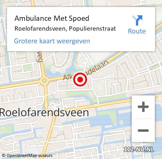 Locatie op kaart van de 112 melding: Ambulance Met Spoed Naar Roelofarendsveen, Populierenstraat op 5 juni 2022 03:14