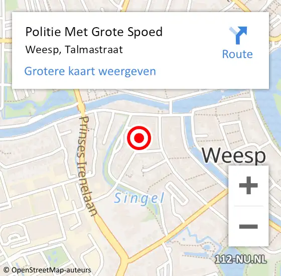 Locatie op kaart van de 112 melding: Politie Met Grote Spoed Naar Weesp, Talmastraat op 5 juni 2022 03:32