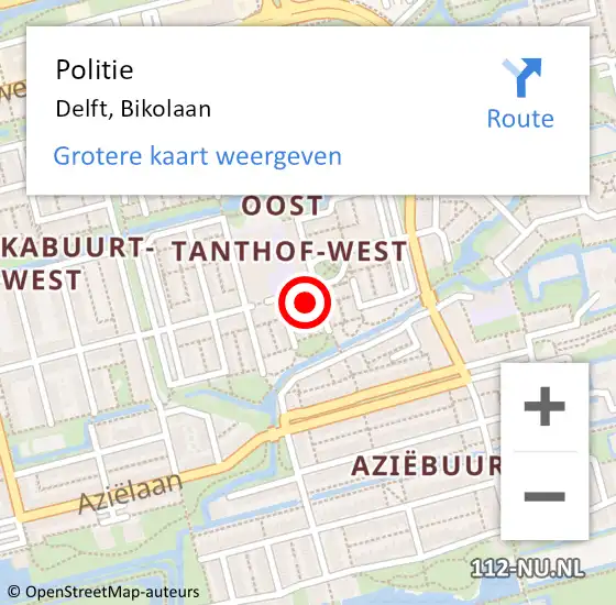 Locatie op kaart van de 112 melding: Politie Delft, Bikolaan op 5 juni 2022 03:41