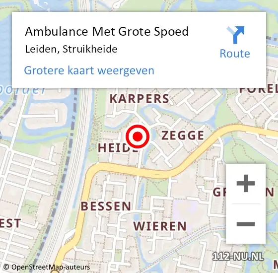 Locatie op kaart van de 112 melding: Ambulance Met Grote Spoed Naar Leiden, Struikheide op 5 juni 2022 03:44