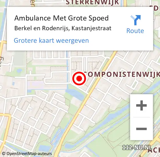 Locatie op kaart van de 112 melding: Ambulance Met Grote Spoed Naar Berkel en Rodenrijs, Kastanjestraat op 5 juni 2022 03:47