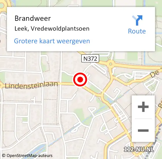 Locatie op kaart van de 112 melding: Brandweer Leek, Vredewoldplantsoen op 5 juni 2022 05:24