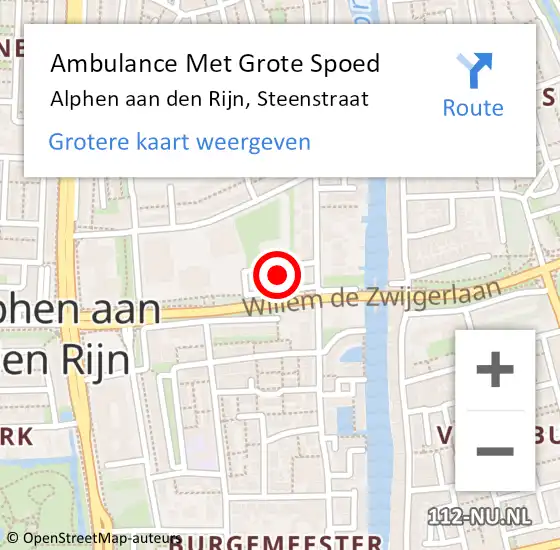 Locatie op kaart van de 112 melding: Ambulance Met Grote Spoed Naar Alphen aan den Rijn, Steenstraat op 5 juni 2022 06:17