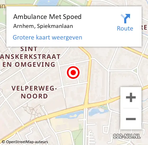 Locatie op kaart van de 112 melding: Ambulance Met Spoed Naar Arnhem, Spiekmanlaan op 5 juni 2022 06:31