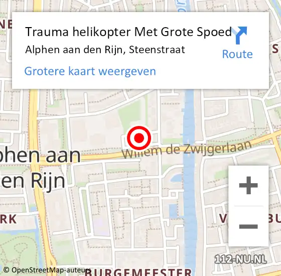 Locatie op kaart van de 112 melding: Trauma helikopter Met Grote Spoed Naar Alphen aan den Rijn, Steenstraat op 5 juni 2022 06:34