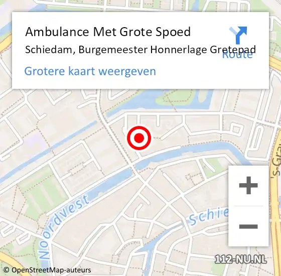 Locatie op kaart van de 112 melding: Ambulance Met Grote Spoed Naar Schiedam, Burgemeester Honnerlage Gretepad op 5 juni 2022 06:42