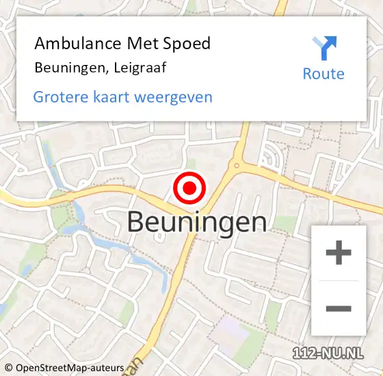 Locatie op kaart van de 112 melding: Ambulance Met Spoed Naar Beuningen, Leigraaf op 5 juni 2022 08:37