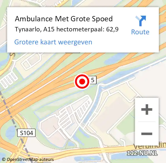Locatie op kaart van de 112 melding: Ambulance Met Grote Spoed Naar Tynaarlo, A15 hectometerpaal: 62,9 op 5 juni 2022 08:41