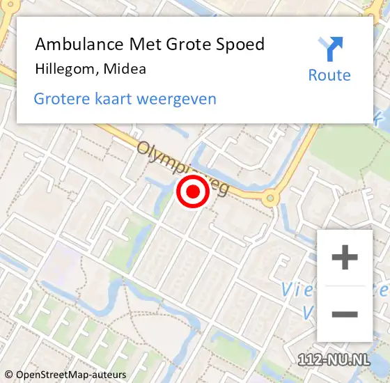 Locatie op kaart van de 112 melding: Ambulance Met Grote Spoed Naar Hillegom, Midea op 5 juni 2022 08:55