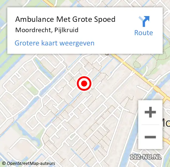 Locatie op kaart van de 112 melding: Ambulance Met Grote Spoed Naar Moordrecht, Pijlkruid op 5 juni 2022 08:56