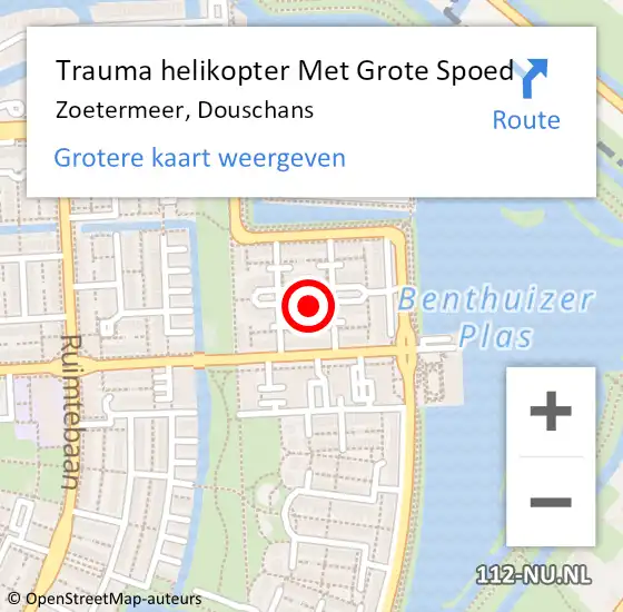 Locatie op kaart van de 112 melding: Trauma helikopter Met Grote Spoed Naar Zoetermeer, Douschans op 5 juni 2022 09:05