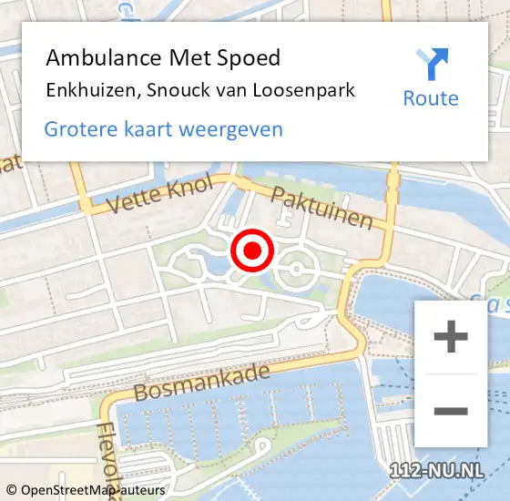 Locatie op kaart van de 112 melding: Ambulance Met Spoed Naar Enkhuizen, Snouck van Loosenpark op 5 juni 2022 09:21