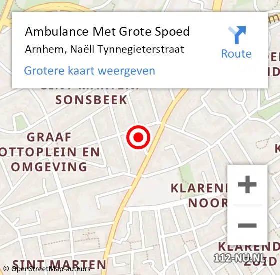 Locatie op kaart van de 112 melding: Ambulance Met Grote Spoed Naar Arnhem, Naëll Tynnegieterstraat op 5 juni 2022 11:03