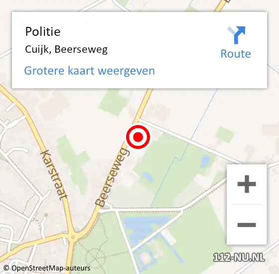 Locatie op kaart van de 112 melding: Politie Cuijk, Beerseweg op 5 juni 2022 11:15