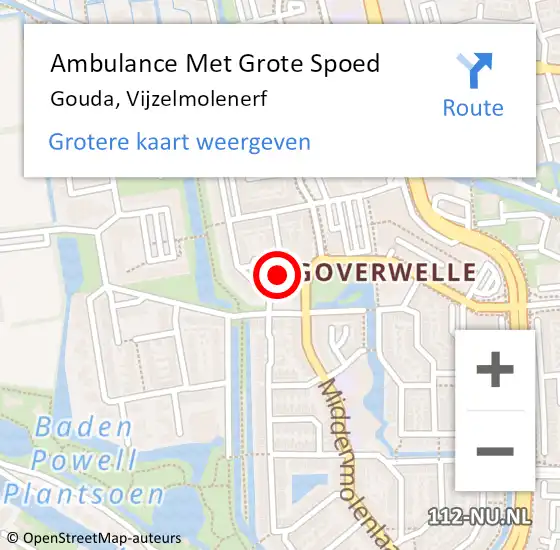 Locatie op kaart van de 112 melding: Ambulance Met Grote Spoed Naar Gouda, Vijzelmolenerf op 5 juni 2022 12:37