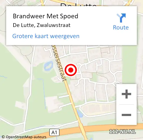 Locatie op kaart van de 112 melding: Brandweer Met Spoed Naar De Lutte, Zwaluwstraat op 5 juni 2022 12:39