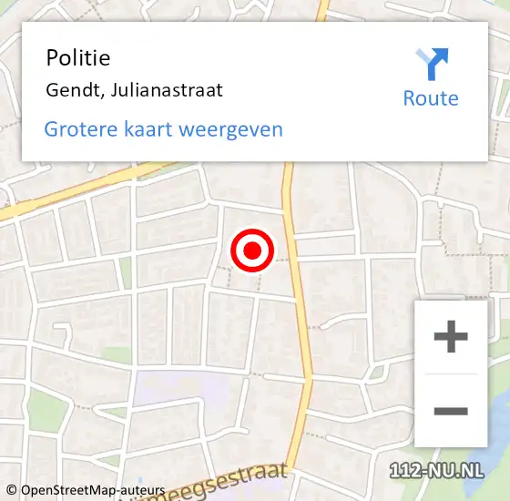 Locatie op kaart van de 112 melding: Politie Gendt, Julianastraat op 5 juni 2022 13:12