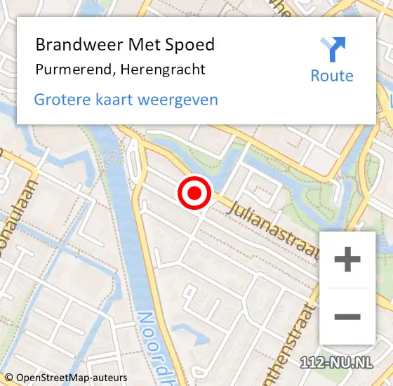 Locatie op kaart van de 112 melding: Brandweer Met Spoed Naar Purmerend, Herengracht op 5 juni 2022 13:18