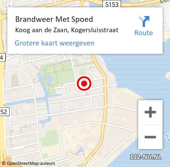 Locatie op kaart van de 112 melding: Brandweer Met Spoed Naar Koog aan de Zaan, Kogersluisstraat op 5 juni 2022 13:34