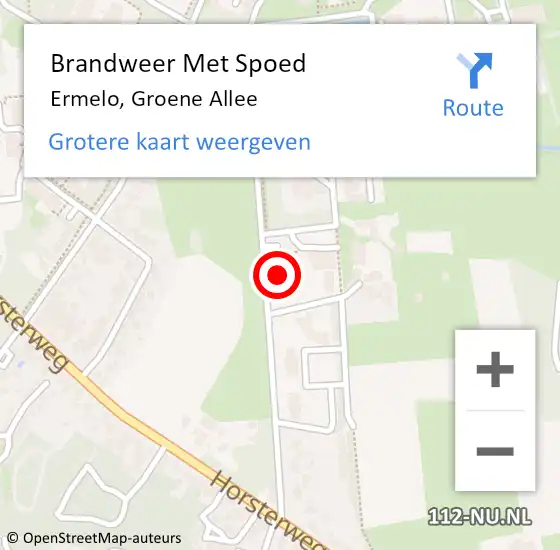 Locatie op kaart van de 112 melding: Brandweer Met Spoed Naar Ermelo, Groene Allee op 5 juni 2022 13:44