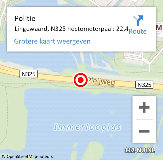 Locatie op kaart van de 112 melding: Politie Arnhem, N325 hectometerpaal: 22,4 op 5 juni 2022 13:47