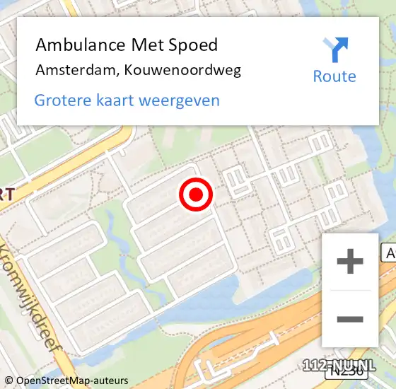 Locatie op kaart van de 112 melding: Ambulance Met Spoed Naar Amsterdam-Zuidoost, Kouwenoordweg op 5 juni 2022 13:49