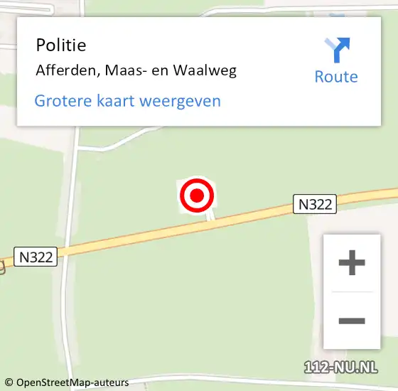 Locatie op kaart van de 112 melding: Politie Afferden, Maas- en Waalweg op 5 juni 2022 13:52