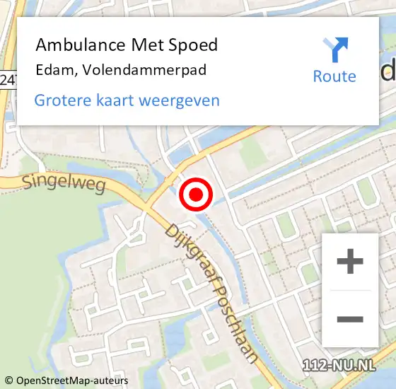 Locatie op kaart van de 112 melding: Ambulance Met Spoed Naar Edam, Volendammerpad op 5 juni 2022 14:08