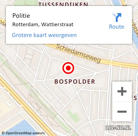 Locatie op kaart van de 112 melding: Politie Rotterdam, Wattierstraat op 5 juni 2022 14:17