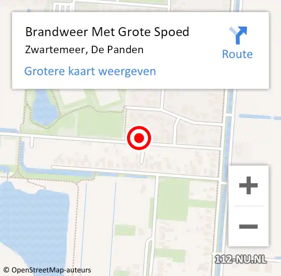 Locatie op kaart van de 112 melding: Brandweer Met Grote Spoed Naar Zwartemeer, De Panden op 5 juni 2022 14:36