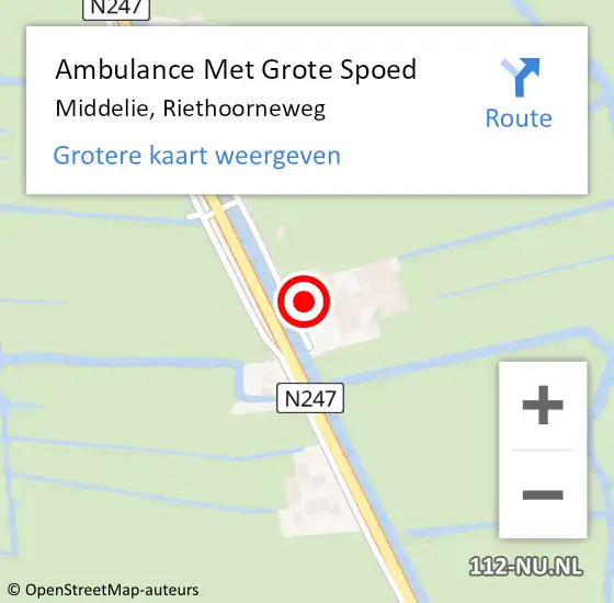 Locatie op kaart van de 112 melding: Ambulance Met Grote Spoed Naar Middelie, Riethoorneweg op 5 juni 2022 16:31