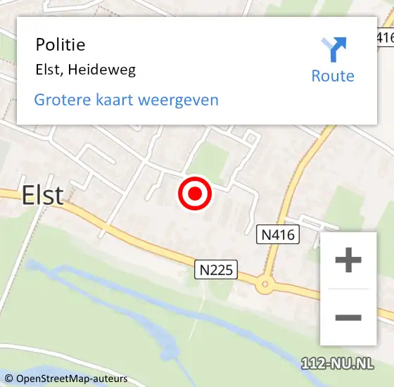Locatie op kaart van de 112 melding: Politie Elst, Heideweg op 5 juni 2022 16:58