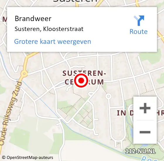 Locatie op kaart van de 112 melding: Brandweer Susteren, Kloosterstraat op 5 juni 2022 17:12