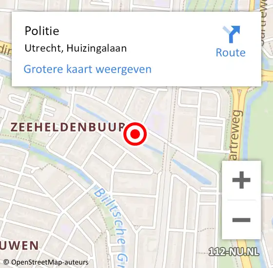 Locatie op kaart van de 112 melding: Politie Utrecht, Huizingalaan op 5 juni 2022 17:13