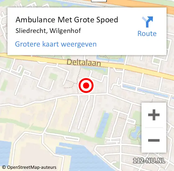Locatie op kaart van de 112 melding: Ambulance Met Grote Spoed Naar Sliedrecht, Wilgenhof op 5 juni 2022 17:15