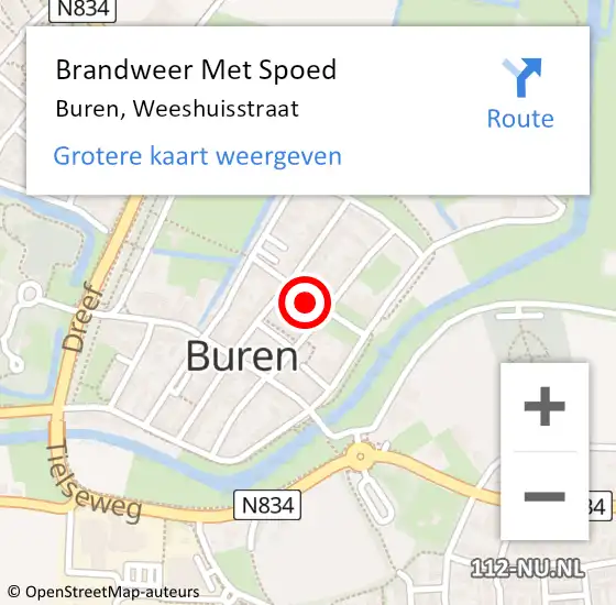 Locatie op kaart van de 112 melding: Brandweer Met Spoed Naar Buren, Weeshuisstraat op 5 juni 2022 17:42