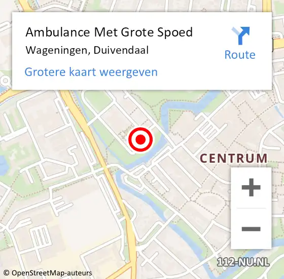 Locatie op kaart van de 112 melding: Ambulance Met Grote Spoed Naar Wageningen, Duivendaal op 5 juni 2022 17:45