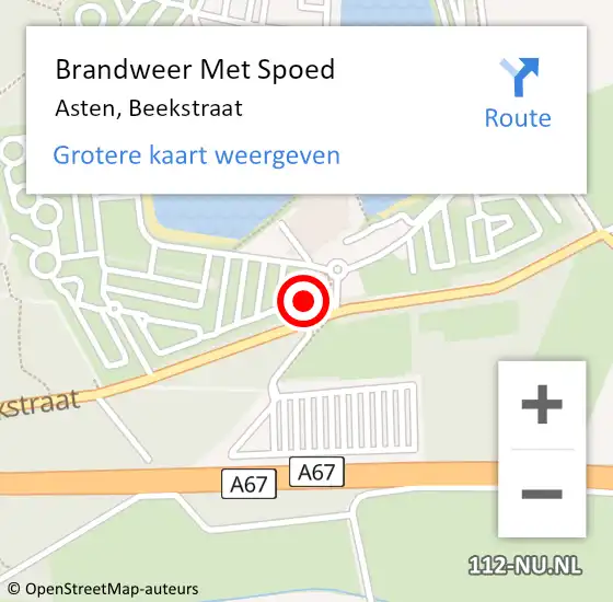 Locatie op kaart van de 112 melding: Brandweer Met Spoed Naar Asten, Beekstraat op 5 juni 2022 18:03