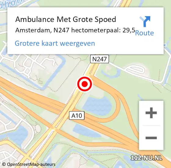 Locatie op kaart van de 112 melding: Ambulance Met Grote Spoed Naar Amsterdam, N247 hectometerpaal: 29,5 op 5 juni 2022 18:08