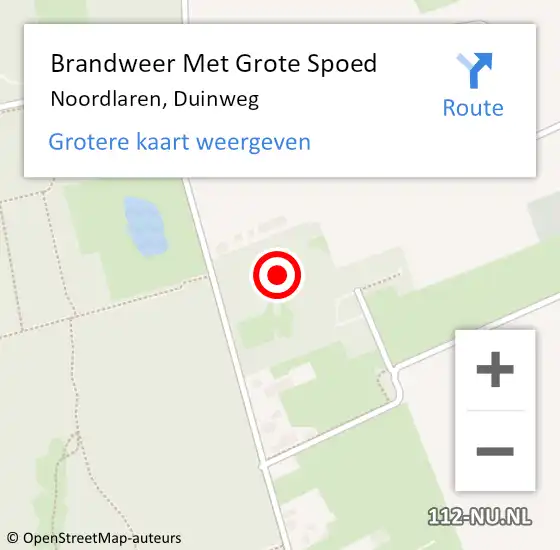 Locatie op kaart van de 112 melding: Brandweer Met Grote Spoed Naar Noordlaren, Duinweg op 19 juli 2014 11:25