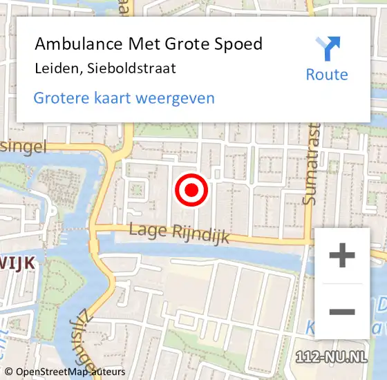 Locatie op kaart van de 112 melding: Ambulance Met Grote Spoed Naar Leiden, Sieboldstraat op 5 juni 2022 18:30