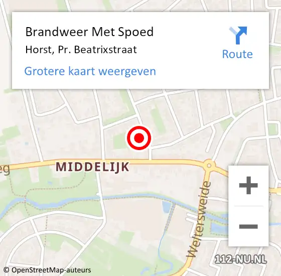 Locatie op kaart van de 112 melding: Brandweer Met Spoed Naar Horst, Pr. Beatrixstraat op 5 juni 2022 18:34