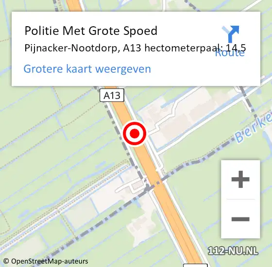 Locatie op kaart van de 112 melding: Politie Met Grote Spoed Naar Rotterdam, A13 hectometerpaal: 14,5 op 5 juni 2022 18:39