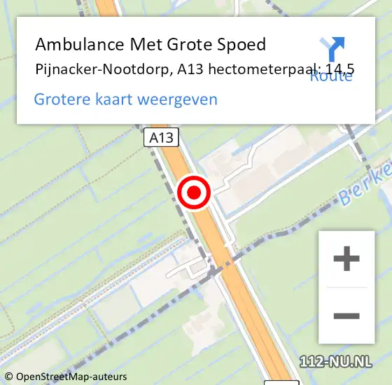 Locatie op kaart van de 112 melding: Ambulance Met Grote Spoed Naar Rotterdam, A13 hectometerpaal: 14,5 op 5 juni 2022 18:40